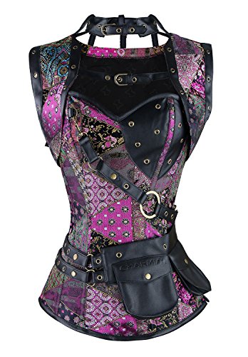 Charmian Women's Steel Boned Retro Goth Brocade Steampunk Bustiers Corset Top with Jacket and Belt Multicolored Large steampunk buy now online