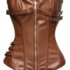 BSLINGERIE® Womens Black Faux Leather Straps Boned Corset with Zipper (UK 8-10 (S), Brown Zip Up (Steel Boned)) steampunk buy now online