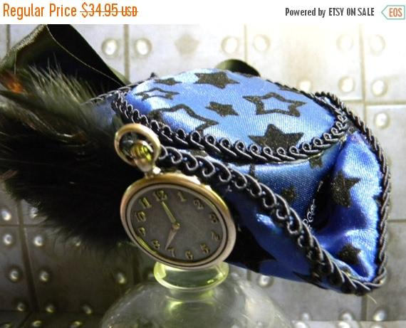75% OFF SALE Time Flies Black and Blue Mini Tricorn Hat, Holiday Party Hats, Women Mini Top Hat, Victorian, Steampunk, Cosplay Mini Top Hat, by TheFoxandTheLilly steampunk buy now online
