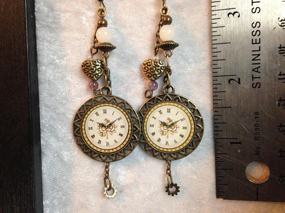 Antique Bronze Clock; Steampunk Inspired Earrings; SP125 by EarringsByEllen123 steampunk buy now online