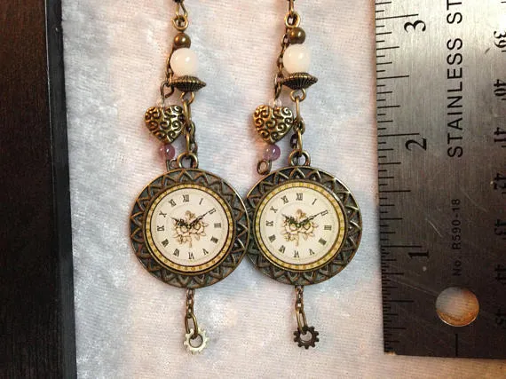 Antique Bronze Clock; Steampunk Inspired Earrings; SP125 by EarringsByEllen123 steampunk buy now online