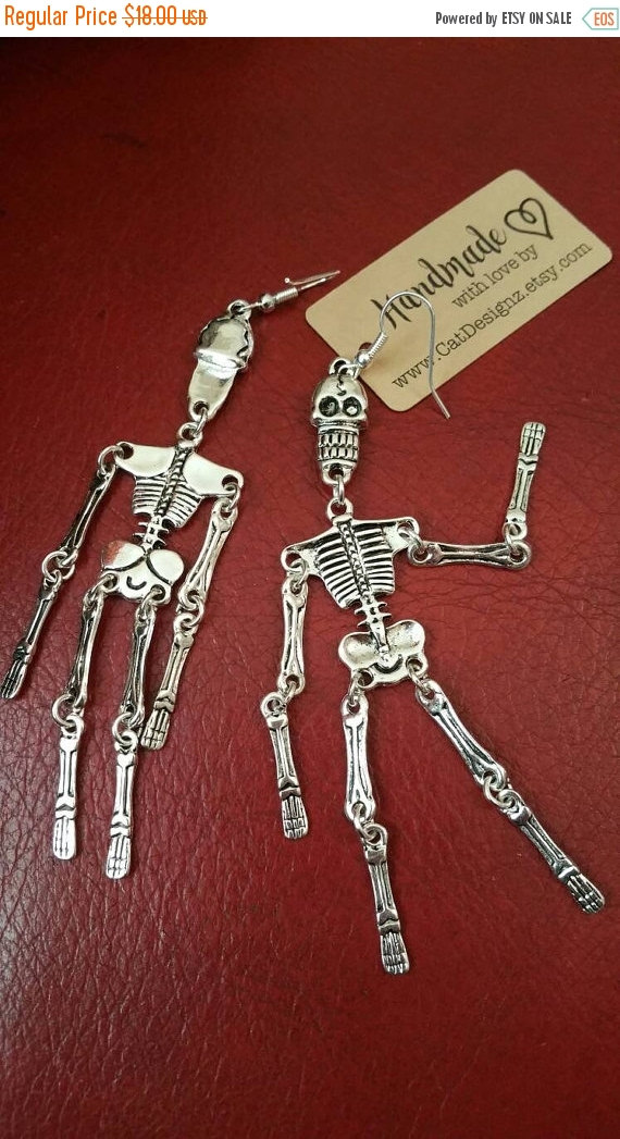 Articulated Skeleton Earrings Long Dangle Drop Fun Funky Gift sister friend Day of the Dead Steampunk Goth Halloween Bling Shoulder Dusters by CatDesignz steampunk buy now online