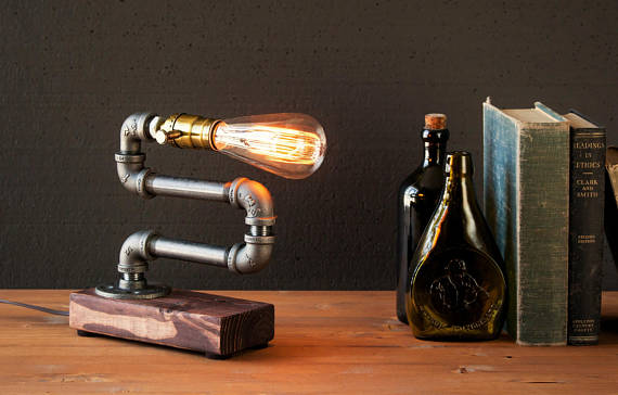 Edison lamp/Rustic decor/Unique Table lamp/Industrial lighting/Steampunk light/housewarming/gift for men/bedside pipe lamp/desk accessories by UrbanEdison steampunk buy now online