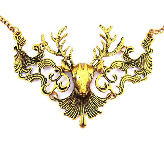 large pendant Christmas deer DOE gold Victorian vintage 10.5 cm gold bib by sosteampunkvintage steampunk buy now online