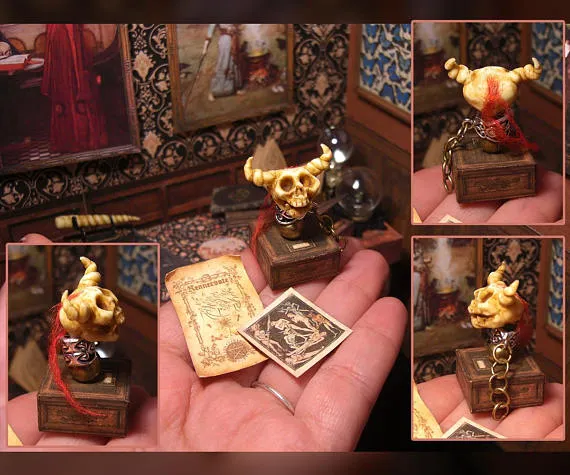 Miniature. Demon Enslaved Skull . specimens box. medieval illustration and spell, curiosity cabinet, oddities , fantasy, Taxidermy , 12th by EasyPrintAndCut steampunk buy now online