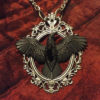 Nevermore: Bold Victorian Raven in Filligree Metal Portrait Pendant With Glittering Gunmetal Chain by TorchandArrow steampunk buy now online