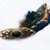 Otter vintage brooch, handpainted feather hat pin, steampunk hat badge, one of a kind, otter and fish, blue and green, hunting wear. by DustySoulsArt steampunk buy now online