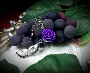 Phantom of the Opera Purple Rose Silver Pendant Necklace, Gothic Victorian Amethyst Rosebud Mask Charm Steampunk, Titanic Temptations 16007 by TitanicTemptations steampunk buy now online