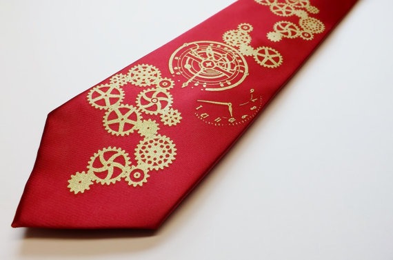RokGear Necktie print - Steampunk tie design Mens Crimson and Gold by RokGear steampunk buy now online