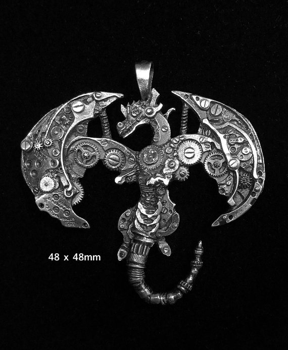 Steampunk Dragon Pendant (Silver) by AllNaturalArts steampunk buy now online