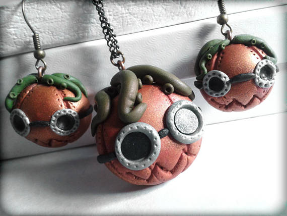 Steampunk Pumpkin Monster | Halloween Fashion | Necklaces and Earrings. by LolitasAdornments steampunk buy now online