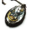 Steampunk wire wrap resin long necklace, inclusions of gears and dried flowers, brown copper wire, "Symbiose" by Histoirederouages steampunk buy now online