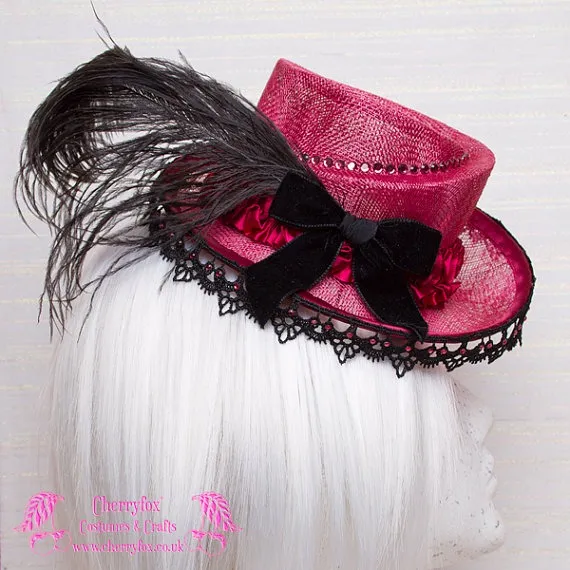 Top Hat 'Downton Lady' Burgundy & Black. Half size, Neo-Victorian, Steampunk, Cocktail Hat, Wedding, dress, races, mini, fancy, goth, lolita by Cherryfox steampunk buy now online Top Hat 'Downton Lady' Burgundy & Black. Half size, Neo-Victorian, Steampunk, Cocktail Hat, Wedding, dress, races, mini, fancy, goth, lolita by Cherryfox steampunk buy now online