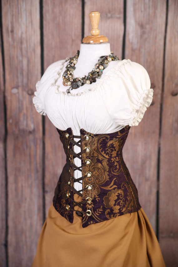 Waist 25-27 Purple and Gold Medallion Torian Corset-New Improved Pattern by damselinthisdress steampunk buy now online