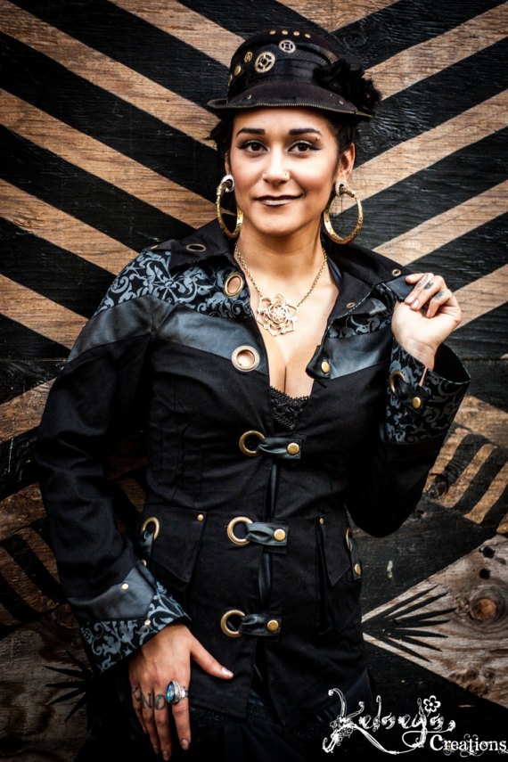 Womens Jacket - Small/ Medium, Black, Steampunk, Festival Clothing, Stylish Coat, Burning Man, Hipster, Tailored, Fitted, Rebel Jacket by KelseysCreationsShop steampunk buy now online