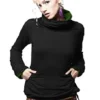 LONG SLEEVES TOP, GRUNGE TOP, GEKKO TOP, POLO NECK TOP (S / M - (UK 8 / 10), BLACK with GREEN INSIDE) steampunk buy now online