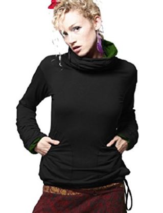 LONG SLEEVES TOP, GRUNGE TOP, GEKKO TOP, POLO NECK TOP (S / M - (UK 8 / 10), BLACK with GREEN INSIDE) steampunk buy now online