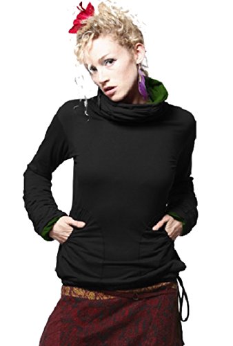 LONG SLEEVES TOP, GRUNGE TOP, GEKKO TOP, POLO NECK TOP (S / M - (UK 8 / 10), BLACK with GREEN INSIDE) steampunk buy now online