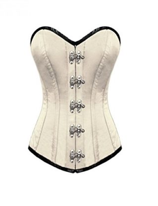 White Satin Seal Lock Goth Steampunk Waist Cincher Bustier LONG Overbust Corset steampunk buy now online