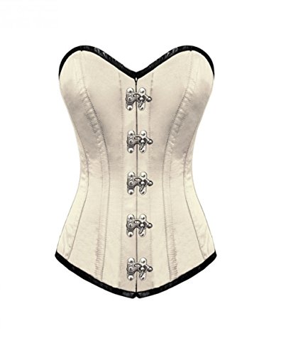 White Satin Seal Lock Goth Steampunk Waist Cincher Bustier LONG Overbust Corset steampunk buy now online