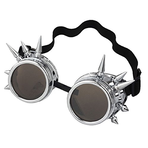 Leegoal(TM) Vintage Steampunk Goggles Spiked Gothic Welding Cyber Punk Gothic Cosplay Glasses (Silver) steampunk buy now online