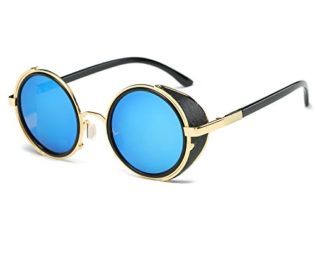 Vintage Steampunk Designer Sunglasses Side Visor Circle Lens Round Sun Glasses Women Men Retro Glasses Oculos Goggles steampunk buy now online