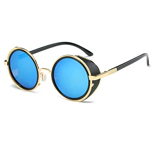 Vintage Steampunk Designer Sunglasses Side Visor Circle Lens Round Sun Glasses Women Men Retro Glasses Oculos Goggles steampunk buy now online