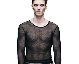 Decil Fashion Men Women Long Sleeve T-shirt Mesh Fabric Transparent Top Tees (M, Black) steampunk buy now online