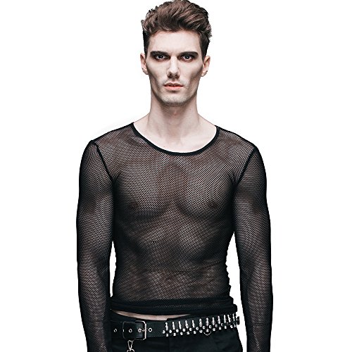 Decil Fashion Men Women Long Sleeve T-shirt Mesh Fabric Transparent Top ...