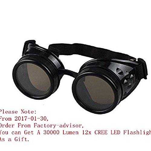 Pu Ran® Retro Steampunk Goggles Welding Punk Glasses Cosplay - Black steampunk buy now online