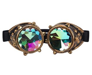 FLORATA Kaleidoscope Rave Rainbow Vintage Steampunk Goggles Multicolor Lens Welding Glasses Ideal for Cosplay (Brass) steampunk buy now online