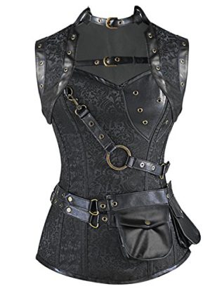 Burvogue Women's Gothic Retro 12 Steel Bone Steampunk Corset Top (X-Large, black) steampunk buy now online
