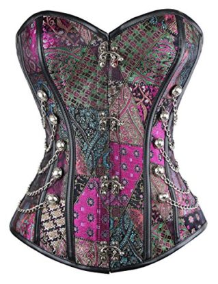 Charmian Women's Steampunk Gothic Spiral Steel Boned Brocade Waist Cincher Overbust Corset with Chains Purple Medium steampunk buy now online