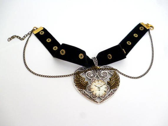 Adjustable Velvet Steampunk Choker_ST097331843_Steampunk accessories_Heart Necklace_Gift ideas by MultiStyle steampunk buy now online