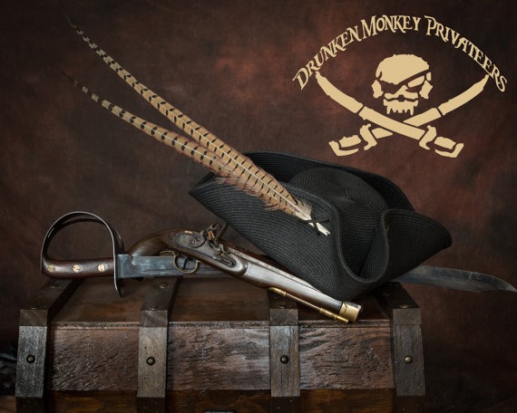 Black Pirate Tricorn Hat, Straw Hat, Pirate Tricorn by DrunkenMonkeys steampunk buy now online