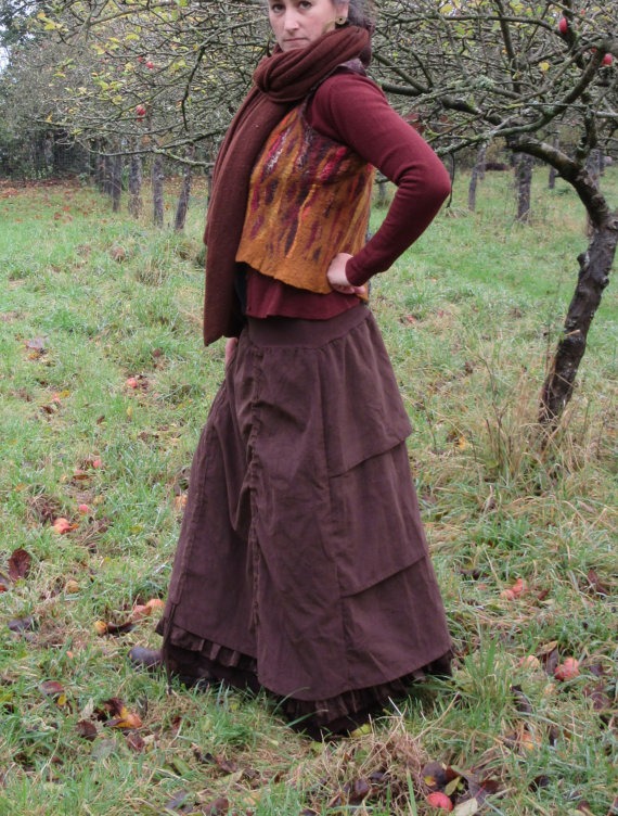 Brown corduroy - Winter bustle skirt ~ Victoriana long skirt-steampunk skirt by elfnfelt steampunk buy now online