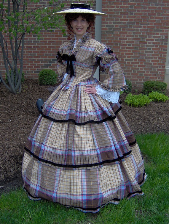 FOR ORDERS ONLY - Custom Made - 1800s Victorian Gown - 1860s Civil War Picnic Dress - Flounced Skirt - V Neck Bodice - Reenactor Costume by MissLisa1867 steampunk buy now online