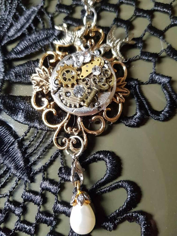 Gold & Pearl Steampunk Pendant by SteamEmpressDesign steampunk buy now online