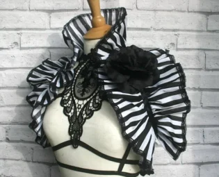 GOTHIC SHRUG, GOTHIC Christmas party, steampunk shrug, burlesque costume, black rose, beetlejuice, black and white stripe, new year , by FemmeGothique16 steampunk buy now online