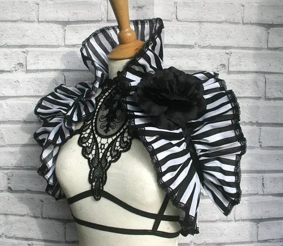 GOTHIC SHRUG, GOTHIC Christmas party, steampunk shrug, burlesque costume, black rose, beetlejuice, black and white stripe, new year , by FemmeGothique16 steampunk buy now online