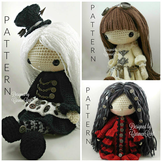 Lisette, Antonia and Alexis- Steampunk-Amigurumi Dolls Crochet Patterns by CarmenRent steampunk buy now online
