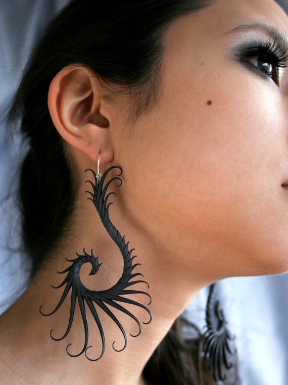 Nykteris Wing Large Swoop Earrings with Soft Spikes by ZoaChimerumJewelry steampunk buy now online