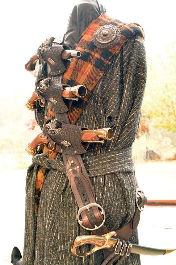 Pirate 3 Pistol Baldric in Chocolate Dyed 8-9oz Vegtan by LederherrDesignGroup steampunk buy now online