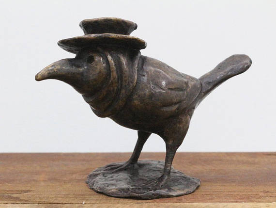 Plague Doctor Bird - brass sculpture, antique brown patina, plague doctor, whimsical bird, Venetian mask by KJBishopArt steampunk buy now online