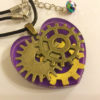 Purple Steampunk Pendant Necklace - Bronze Cogs Gears in Clear Resin Heart on Real Leather Cord by DollyDecades steampunk buy now online