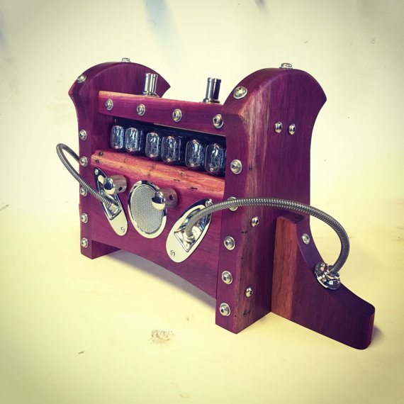 Retro Futurist Nixie Tube Mantle Clock - Purpleheart &amp; Chrome Edition by TGTstudios steampunk buy now online