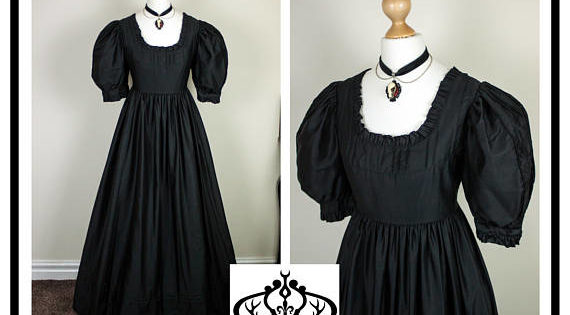 SALE! 70s Laura Ashley 'Made in Wales' Black Cotton, Gothic Regency ...