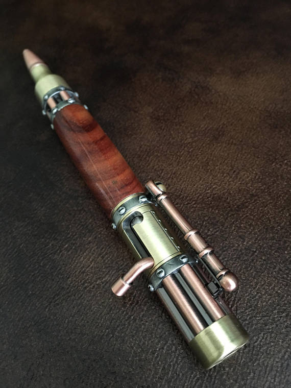 Steampunk Bolt Action Pen w/Brazilian Cherry Wood Body Custom Pen Handmade Pen Solid Wood by Pens4EverWoodcraft steampunk buy now online