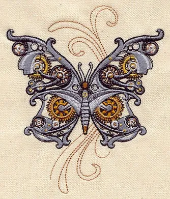 STEAMPUNK BUTTERFLY EDGY Cog Wheel Mechanical Art Machine Embroidered Quilt Square, Art Panel by EmbroideryExcellence steampunk buy now online STEAMPUNK BUTTERFLY EDGY Cog Wheel Mechanical Art Machine Embroidered Quilt Square, Art Panel by EmbroideryExcellence steampunk buy now online