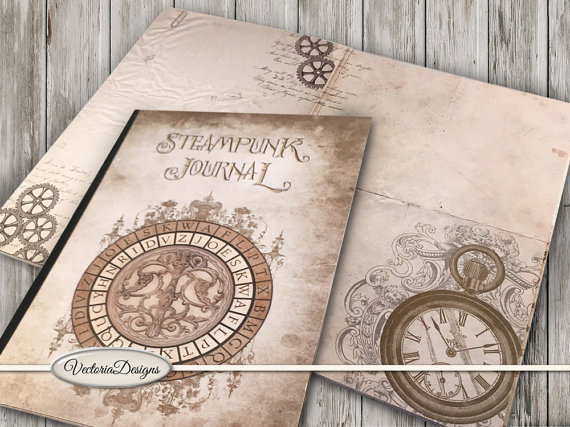 Steampunk Journal Kit Printable Journal DIY steampunk junk journal crafting paper craft instant download digital collage sheet - VDKIST1467 by VectoriaDesigns steampunk buy now online